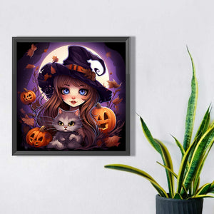 Halloween Cat Lady 40*40CM(Picture) Full Round Drill Diamond Painting