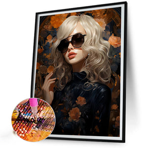 Blonde Beauty With Sunglasses 40*55CM(Picture) Full Round Drill Diamond Painting