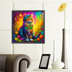 Colorful Four Leaf Clover Cat 40*40CM(Canvas) Full Round Drill Diamond Painting