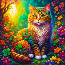 Load image into Gallery viewer, Cat In Colorful Four-Leaf Clover 40*40CM(Canvas) Full Round Drill Diamond Painting
