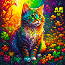 Load image into Gallery viewer, Colorful Cat Sitting Among Four-Leaf Clovers 40*40CM(Canvas) Full Round Drill Diamond Painting
