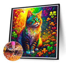 Load image into Gallery viewer, Colorful Cat Sitting Among Four-Leaf Clovers 40*40CM(Canvas) Full Round Drill Diamond Painting
