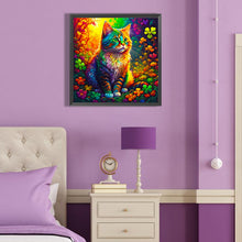 Load image into Gallery viewer, Colorful Cat Sitting Among Four-Leaf Clovers 40*40CM(Canvas) Full Round Drill Diamond Painting
