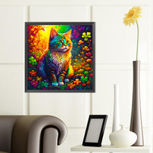 Load image into Gallery viewer, Colorful Cat Sitting Among Four-Leaf Clovers 40*40CM(Canvas) Full Round Drill Diamond Painting
