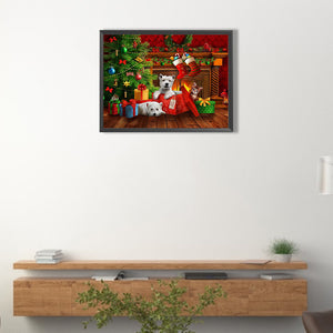 Christmas Puppy 40*30CM(Canvas) Full Square Drill Diamond Painting