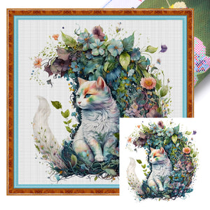 Flowers Cats (40*40CM) 16CT 2 Stamped Cross Stitch