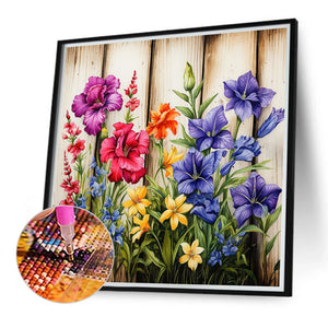 Flowers In Wooden Fence 40*40CM(Canvas) Full Round Drill Diamond Painting