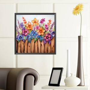Flowers In Wooden Fence 40*40CM(Canvas) Full Round Drill Diamond Painting