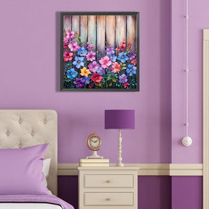Flowers In Wooden Fence 40*40CM(Canvas) Full Round Drill Diamond Painting