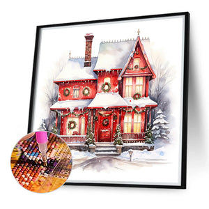 Christmas Red House In The Snow 40*40CM(Canvas) Full Round Drill Diamond Painting