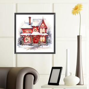 Christmas Red House In The Snow 40*40CM(Canvas) Full Round Drill Diamond Painting