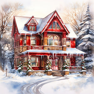 Christmas Red House In The Snow 40*40CM(Canvas) Full Round Drill Diamond Painting