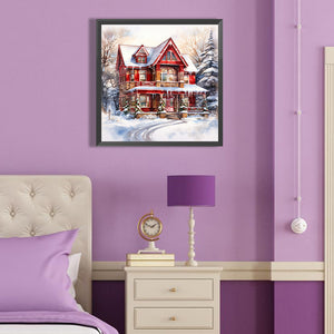 Christmas Red House In The Snow 40*40CM(Canvas) Full Round Drill Diamond Painting