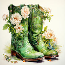 Load image into Gallery viewer, Green Boots With Flowers 40*40CM(Canvas) Full Round Drill Diamond Painting
