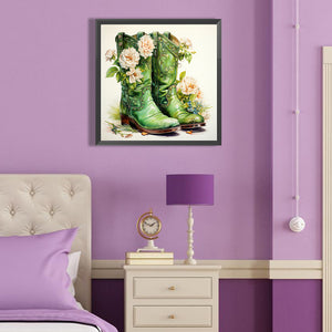 Green Boots With Flowers 40*40CM(Canvas) Full Round Drill Diamond Painting