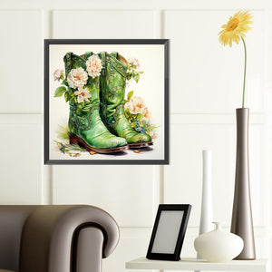 Green Boots With Flowers 40*40CM(Canvas) Full Round Drill Diamond Painting