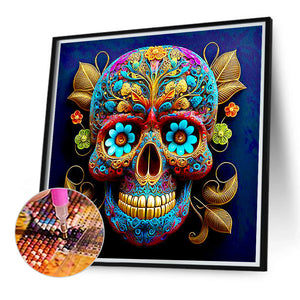 Blue Flower Vein Skull Girl 40*40CM(Canvas) Full Round Drill Diamond Painting