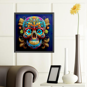 Blue Flower Vein Skull Girl 40*40CM(Canvas) Full Round Drill Diamond Painting