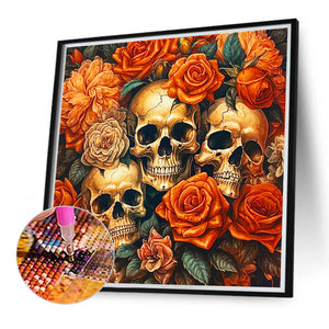 Skull Among Flowers Girl 40*40CM(Canvas) Full Round Drill Diamond Painting