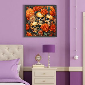 Skull Among Flowers Girl 40*40CM(Canvas) Full Round Drill Diamond Painting