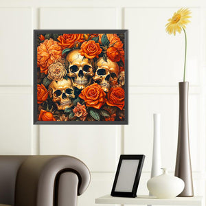Skull Among Flowers Girl 40*40CM(Canvas) Full Round Drill Diamond Painting