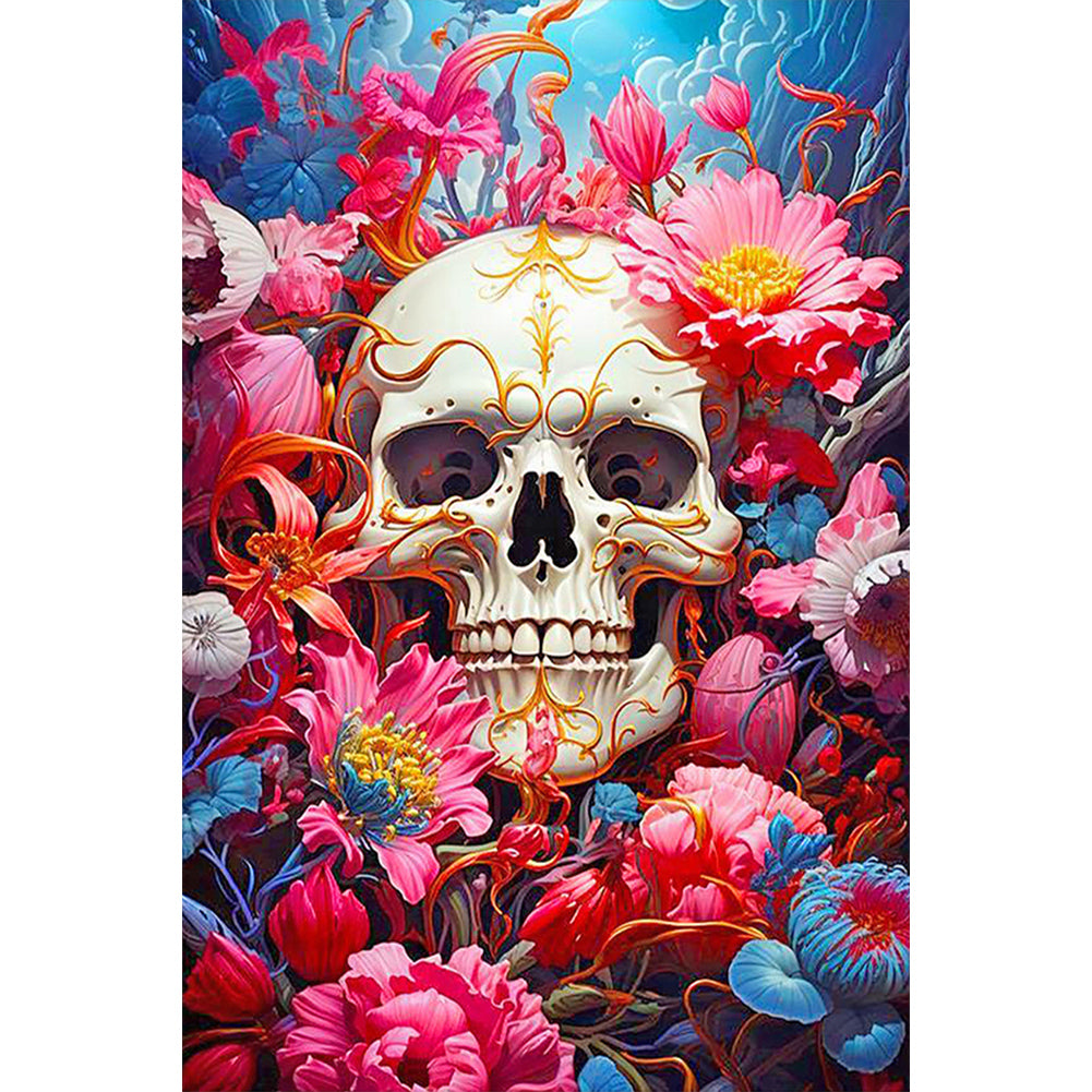 Skull In Flowers 40*60CM(Canvas) Full Round Drill Diamond Painting