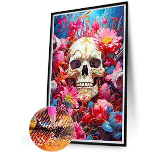 Skull In Flowers 40*60CM(Canvas) Full Round Drill Diamond Painting