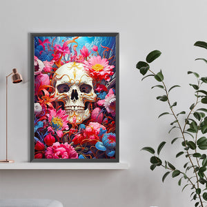 Skull In Flowers 40*60CM(Canvas) Full Round Drill Diamond Painting