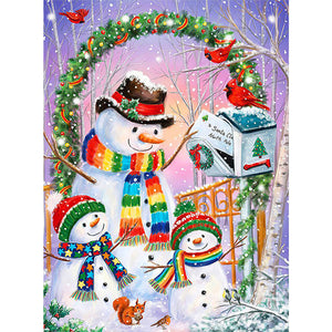 Christmas Snowman With Rainbow Scarf 45*60CM(Canvas) Full Round Drill Diamond Painting