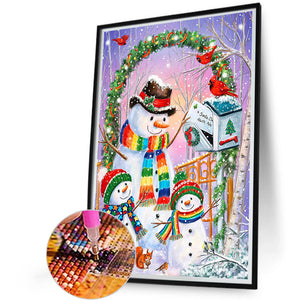 Christmas Snowman With Rainbow Scarf 45*60CM(Canvas) Full Round Drill Diamond Painting