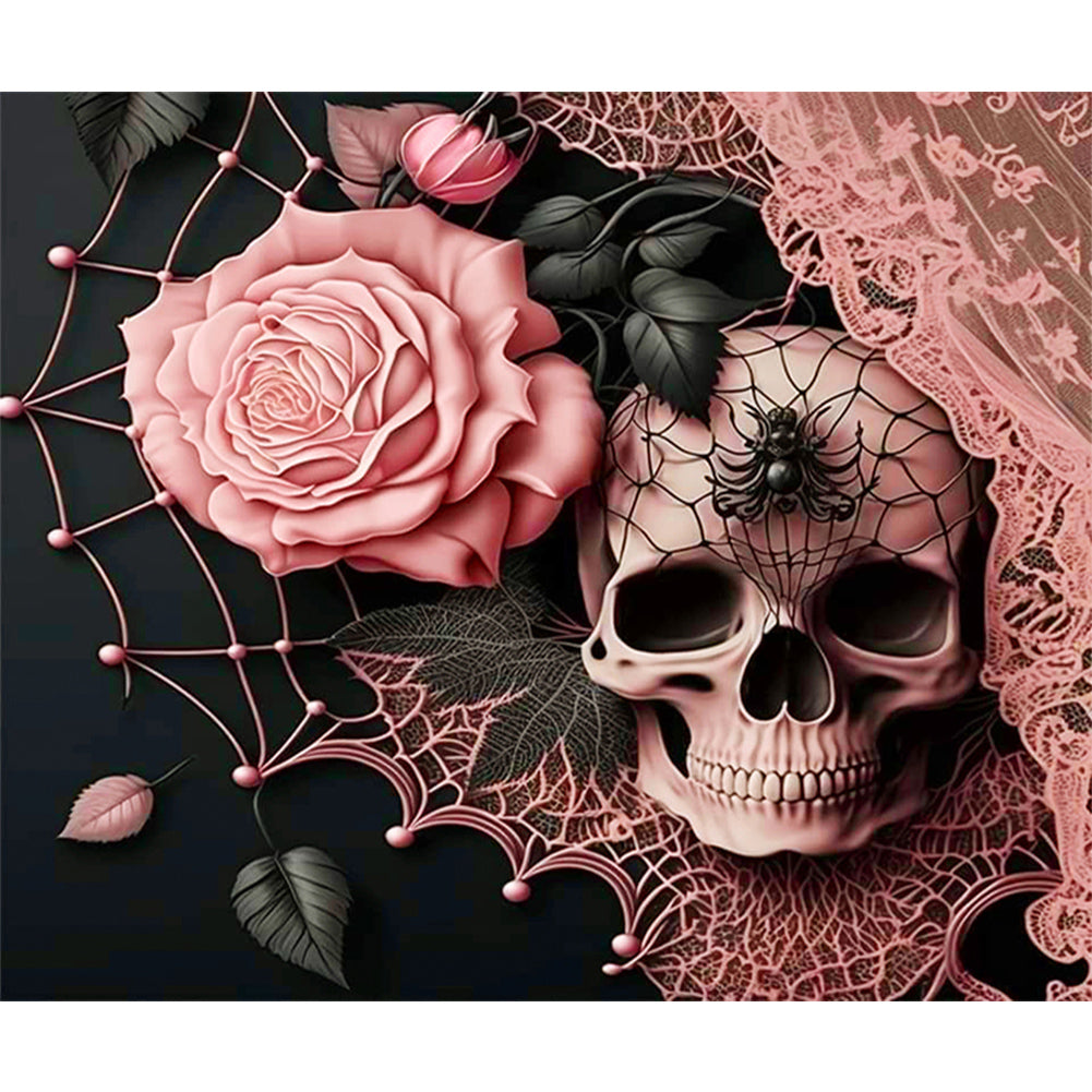 Gentleman Skull And Pink Roses 50*60CM(Canvas) Full Round Drill Diamond Painting