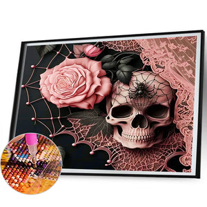 Gentleman Skull And Pink Roses 50*60CM(Canvas) Full Round Drill Diamond Painting