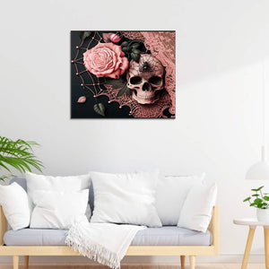Gentleman Skull And Pink Roses 50*60CM(Canvas) Full Round Drill Diamond Painting