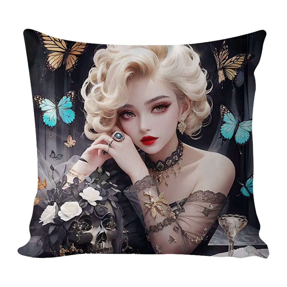 17.72x17.72In Cross Stitch Pillow Cover with Zip Halloween Girl (#3)