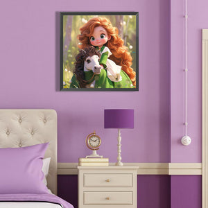 Little Girl Riding A Horse 40*40CM(Canvas) Full Round Drill Diamond Painting