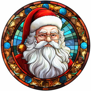 Santa Claus Glass Painting 30*30CM(Canvas) Full Round Drill Diamond Painting