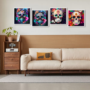 Flowers Skull 30*30CM(Canvas) Full Round Drill Diamond Painting