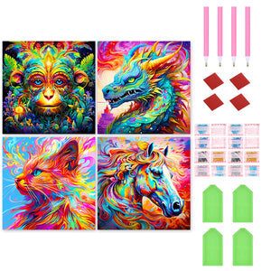 Colorful Monkey Cat Dragon Horse 30*30CM(Canvas) Full Round Drill Diamond Painting