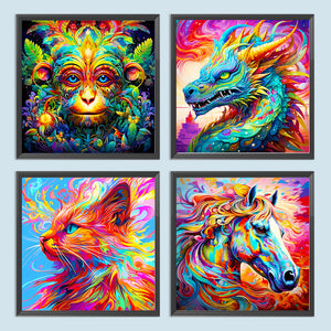 Colorful Monkey Cat Dragon Horse 30*30CM(Canvas) Full Round Drill Diamond Painting