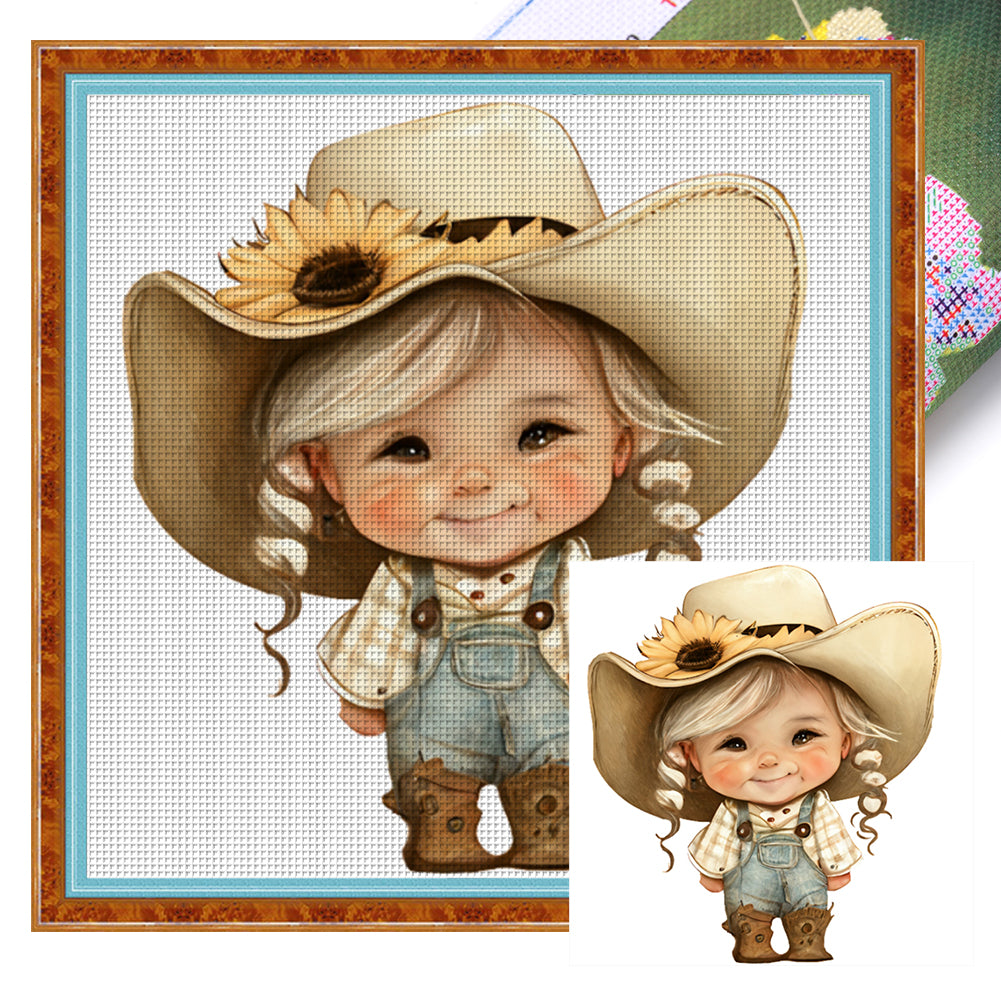 Sunflower Cowboy (25*25CM) 18CT 2 Stamped Cross Stitch
