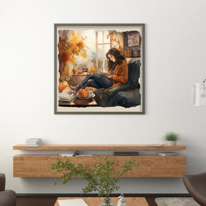 Girl Who Reads (50*50CM) 11CT 3 Stamped Cross Stitch