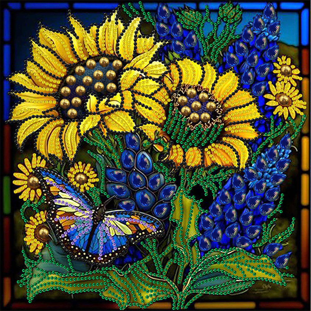 Glass Painting Lavender Sunflower 30*30CM(Canvas) Partial Special Shaped Drill Diamond Painting