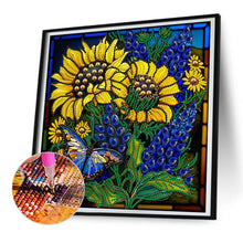 Load image into Gallery viewer, Glass Painting Lavender Sunflower 30*30CM(Canvas) Partial Special Shaped Drill Diamond Painting
