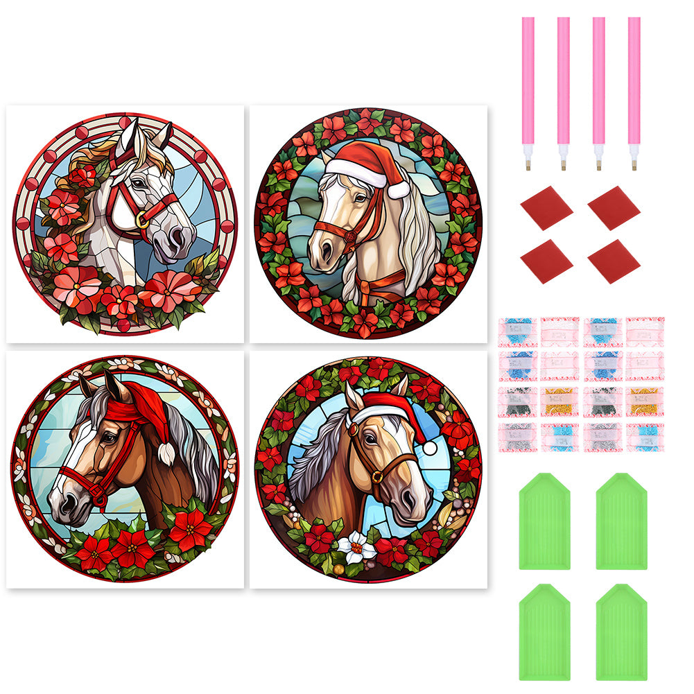 Christmas Little Red Horse 30*30CM(Canvas) Full Round Drill Diamond Painting