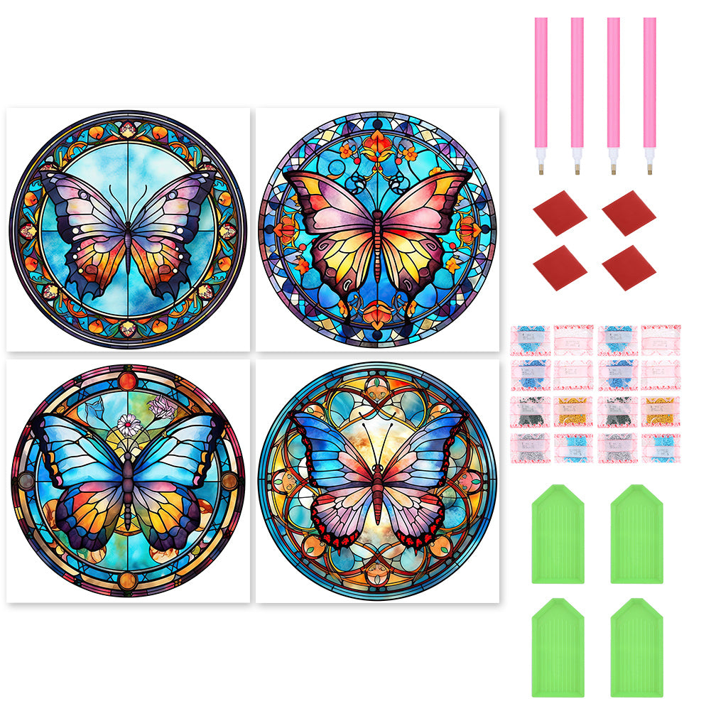 Butterfly Glass Painting 30*30CM(Canvas) Full Round Drill Diamond Painting