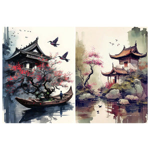 Ink Landscape Architecture 30*40CM(Canvas) Full Round Drill Diamond Painting