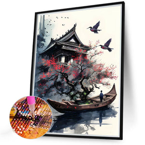 Ink Landscape Architecture 30*40CM(Canvas) Full Round Drill Diamond Painting