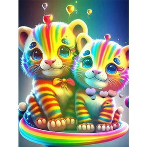 Little Tiger And Little Mouse 30*40CM(Canvas) Full Round Drill Diamond Painting
