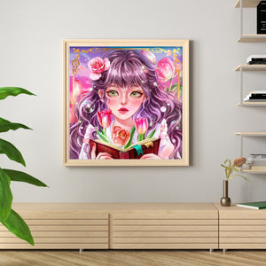Flowers Girl (40*40CM) 11CT 3 Stamped Cross Stitch