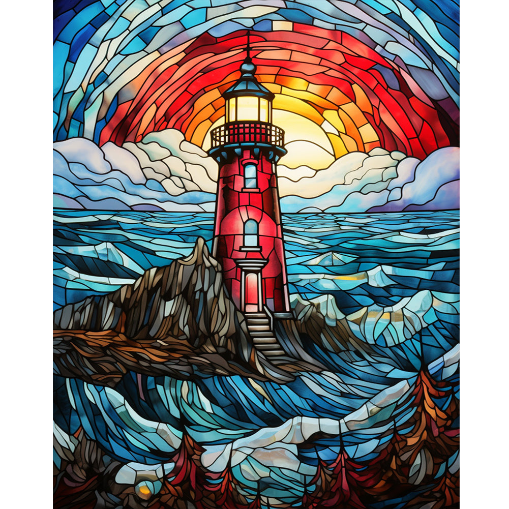 Lighthouse Glass Painting 40*50CM(Canvas) Full Round Drill Diamond Painting